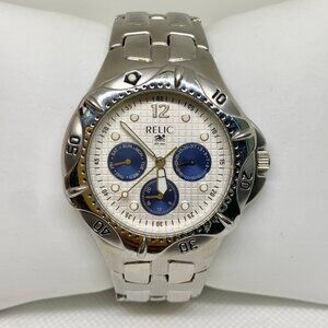 Relic wet men day date hours watch 42mm rotating bezel quartz size 7” running